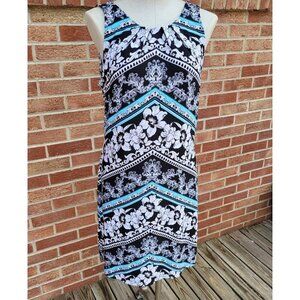White House Black Market Black, White & Teal Sleeveless Printed Mini Dress